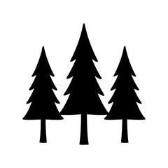 Fototapeta premium Simple monochromatic illustration of three stylized evergreen trees in silhouette