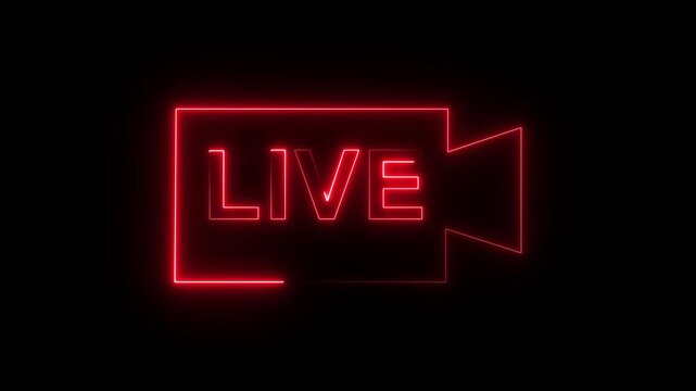 Neon LIVE Sign Animation, Glowing Blue Broadcast Frame, Digital Streaming and Social Media Notification Concept. animation