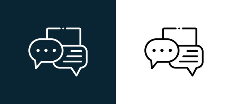 Two-color speech bubbles outline icon pair in black and white, editable stroke vector illustration for web, mobile apps, UI design, branding, and print from Chatting and Communication