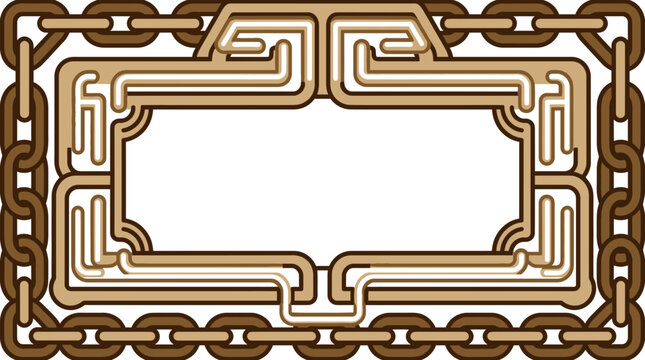 Brown geometric maze frame with outer chain border