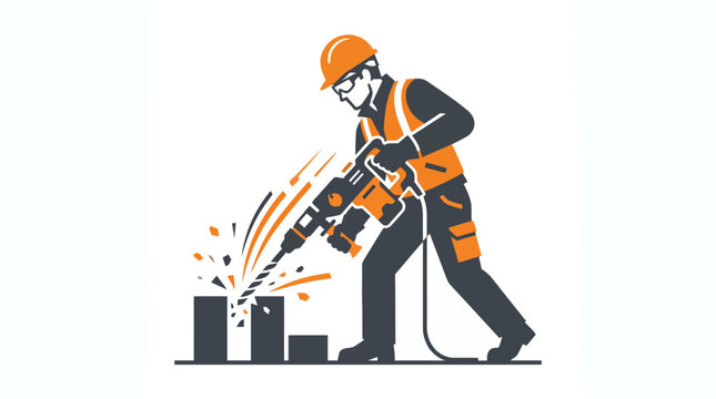 Construction builder using hammer drill vector