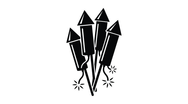 Firework Rockets Silhouette On White Background Celebration Icon