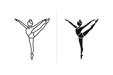 Ballet dancer performing arabesque and attitude positions vector line illustration © Creative