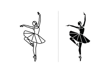 Ballerina dancing, line art and silhouette vector illustration © pixel