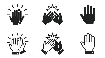 Fototapeta premium Set of black and white hand gesture icons including high five symbols and open palm shapes