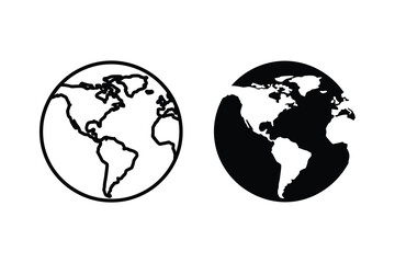 Obraz premium Two globes vector illustration, outline and silhouette