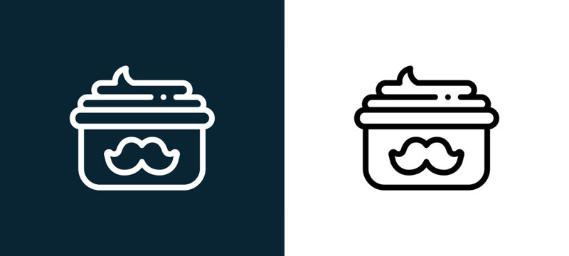 Two-color moustache cream outline icon pair in black and white, editable stroke vector illustration for web, mobile apps, UI design, branding, and print from Hygiene Routine