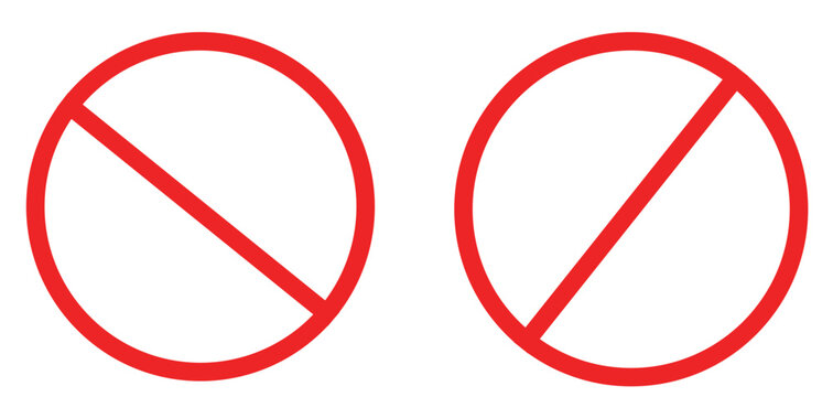 Two red circle with line symbols isolated on white background for forbidden or not allowed concepts
