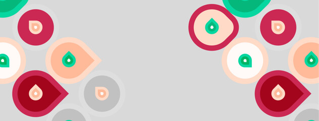 Fototapeta premium Abstract pattern features colorful circles, droplets. Soft pastel tones create playful, modern aesthetic. Simple shapes dominate composition.
