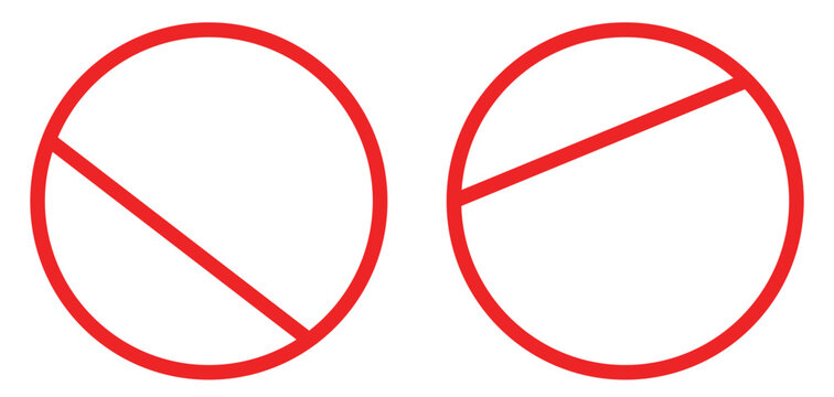 Red circle with a diagonal line through it on white background