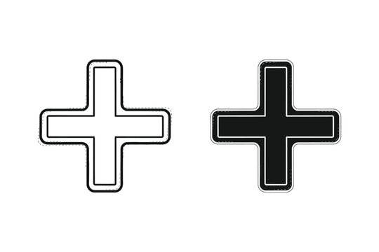 Plus sign vector illustration, outline and solid fill