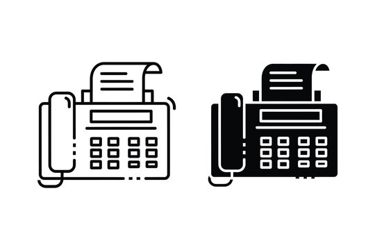 Fax machine line art and silhouette vector illustration