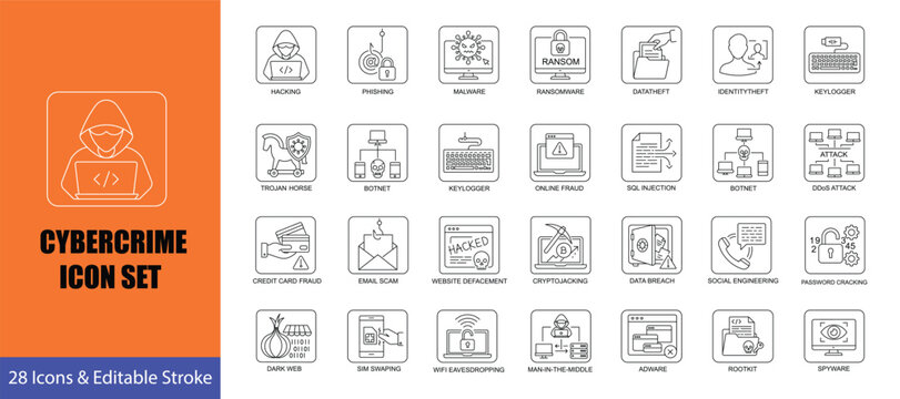 Cyber Security and Internet Threats Icon Set
