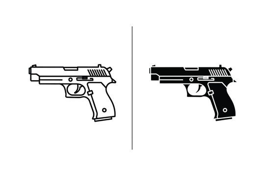 Line art and silhouette pistol vector illustration