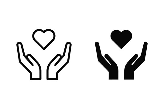 Hands holding heart vector illustration, line and solid style