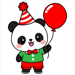 Fototapeta premium Cute Cartoon Panda Bear Birthday Party Celebration Character