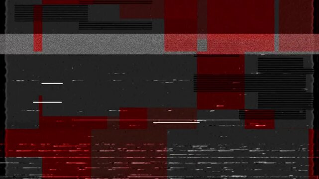 Red black digital tv signal noise static distortion block pattern grainy visual. Suitable for backgrounds, motion graphics, digital art.