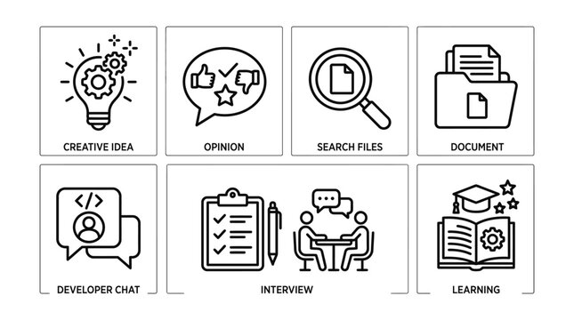 Business icons for learning and development.