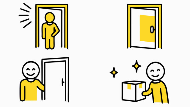 Customer receiving a package at the door with a smile delivery and shipping concept