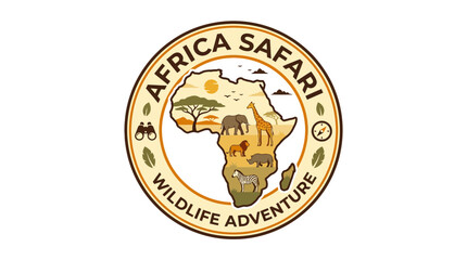 Africa map circular logo with savanna wildlife silhouettes. © selendang