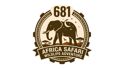 African elephant silhouette circular wildlife adventure logo. © selendang
