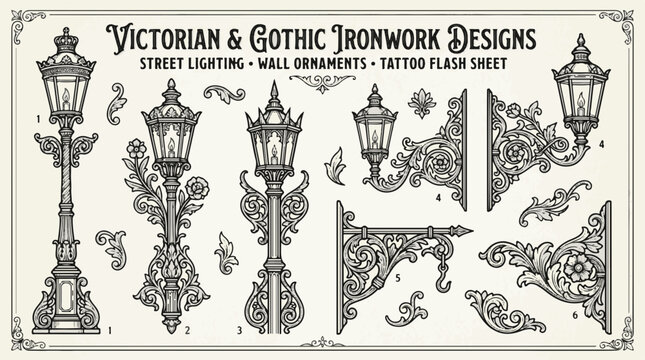 Victorian Gothic Ironwork Designs Street Lighting Wall Ornaments