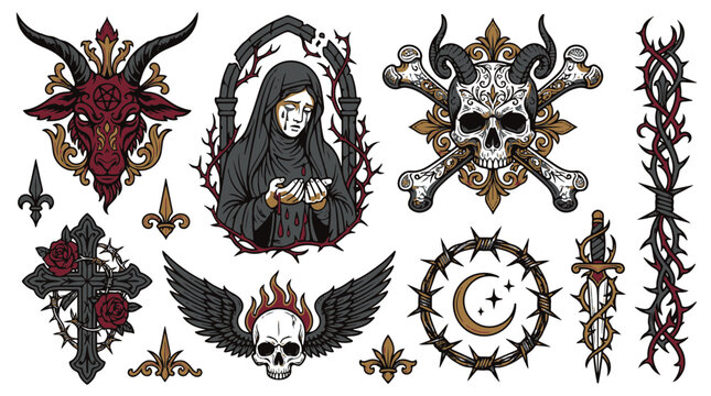 Gothic Symbols of Death and Despair with Solar Eclipse