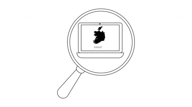 Magnifying glass over a laptop with Apple logo on screen.