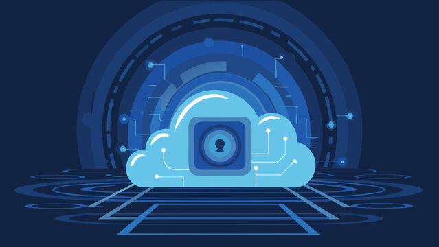 Secure cloud storage with encrypted lock and keyhole futuristic digital tunnel background blue neon lights cybersecurity concept data protection privacy technology