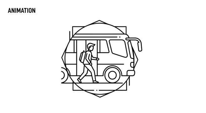 Bus Stop Animation Icon: Person with Backpack Boarding Public Transport