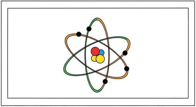 Atomic Structure Model: Nucleus with Protons and Neutrons, Electrons Orbiting