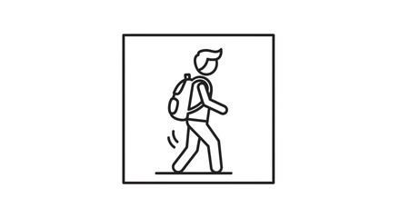 Fototapeta premium Backpacker Walking Icon, Tourist Silhouette with Backpack on White Background
