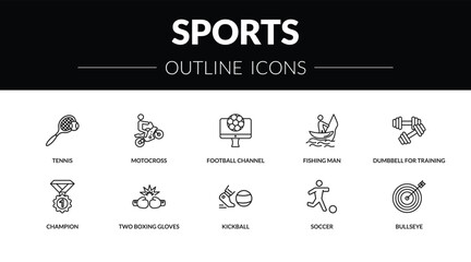 Fototapeta premium outline sports icons set - tennis, motocross, champion, bullseye. editable vector for web and mobile ui