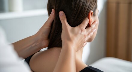 Fototapeta premium This scene shows a patient receiving treatment at a hospital for crick in the neck