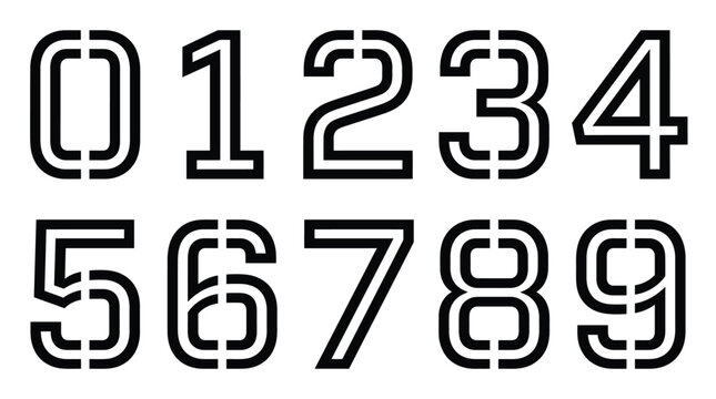 Black stencil numbers zero through nine arranged in two rows