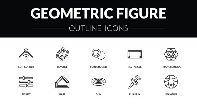 outline geometric figure icons set - edit corner, reverse, adjust, polygon. editable vector for web and mobile ui