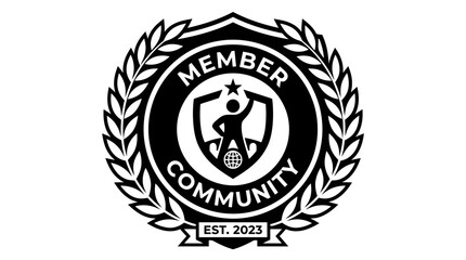 Fototapeta premium Black and white member community badge with laurel wreath.