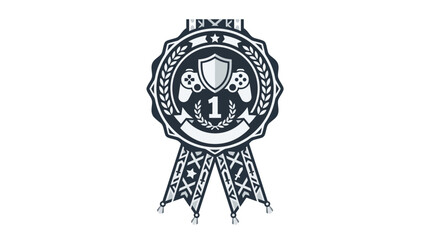 Fototapeta premium Black and white gaming achievement badge with shield.