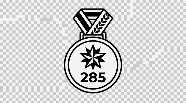 Black and white achievement medal icon with number 285.