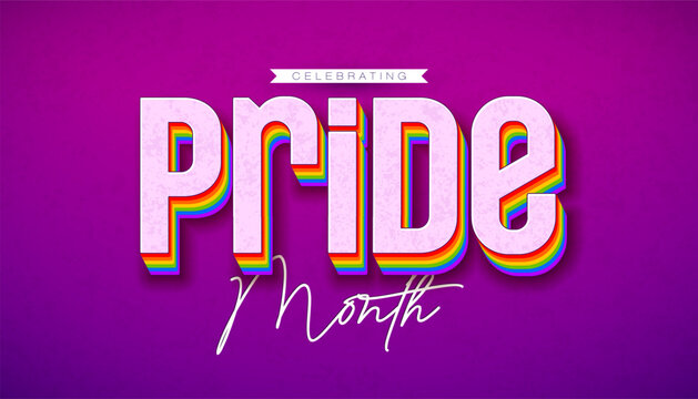 LGBTQ Pride Month Illustration with Rainbow Color 3d Typography on Purple Background. Love is Love Human Rights or Diversity Concept. Vector LGBT Event Banner Design for Postcard, Banner, Greeting