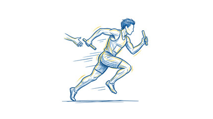 Fototapeta premium Athlete running relay race passing baton during competition.