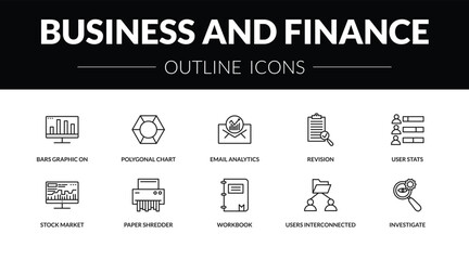 outline business and finance icons set - bars graphic on screen, polygonal chart, stock market, investigate. editable vector for web and mobile ui © IconArt
