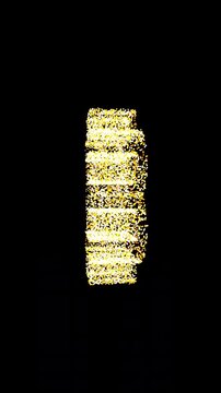 Elegant gold glitter particles forming a bitcoin cryptocurrency symbol over a black background. Luxury digital finance success or wealth concept.