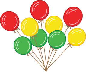 Naklejka premium Colorful balloons bunch red yellow and green party decoration flat vector illustration isolated on a white background