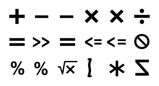 Mathematical symbols and operators collection black silhouette
