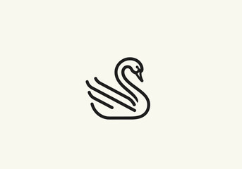 Obraz premium Minimalist black swan line art logo on cream background.