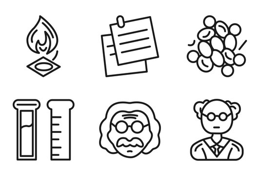 outline science icons set - burner, notes, microorganism, professor. editable vector for web and mobile ui