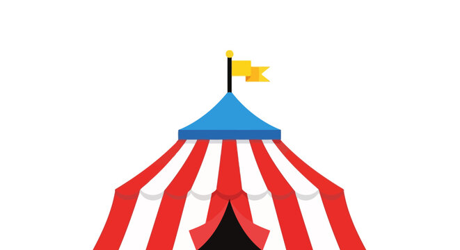 Colorful Circus Tent with Flag on White Background