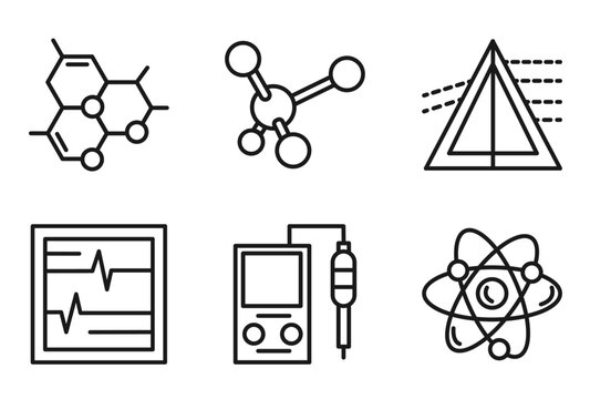 outline science icons set - molecules, molecule, dispersion, atoms. editable vector for web and mobile ui