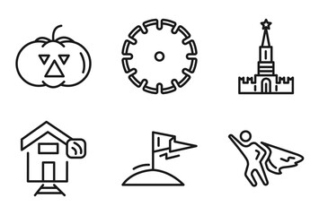 Obraz premium outline other icons set - pirate pumpkin, saw blade, kremln, super hero. editable vector for web and mobile ui
